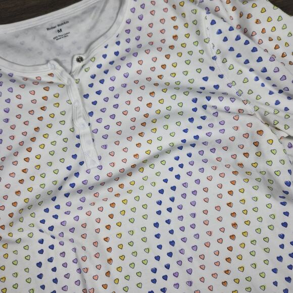 Roller Rabbit Pima Cotton Disco Heart Henley Tee Cozy Lounge Pajama Top Medium - Picture 4 of 7